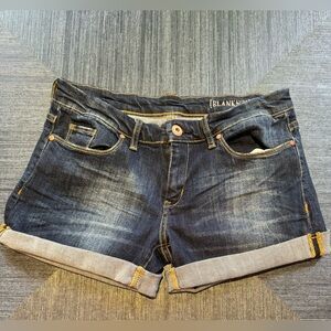 BLANK NYC Low Rise Cuffed Darker Denim Shorts